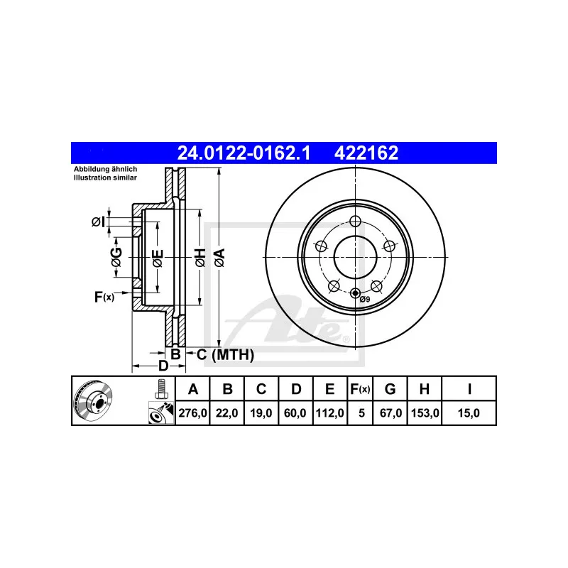Jeu de 2 disques de frein avant ATE 24.0122-0162.1