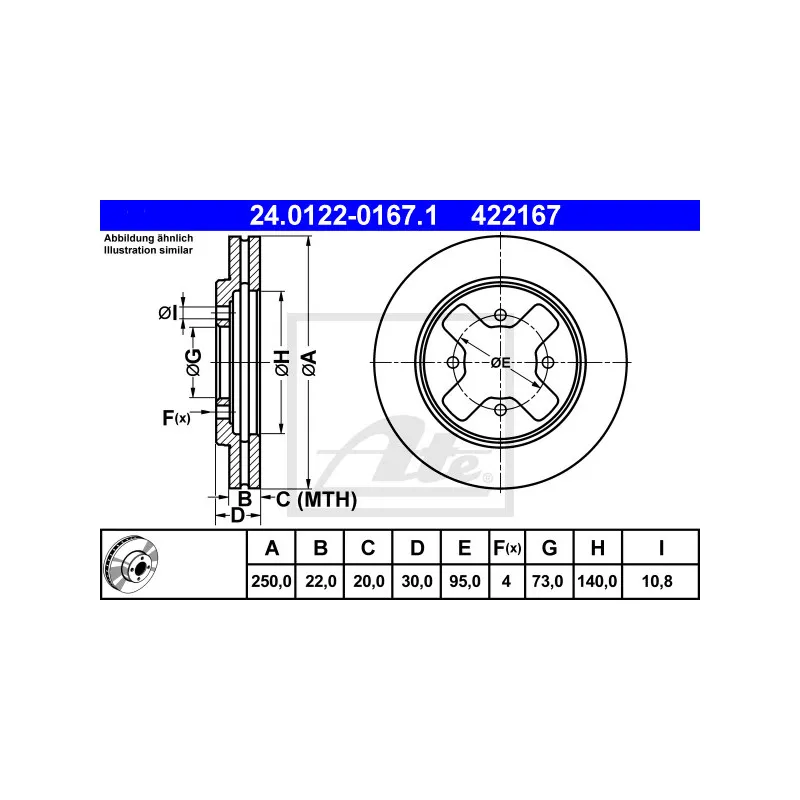 Jeu de 2 disques de frein avant ATE 24.0122-0167.1