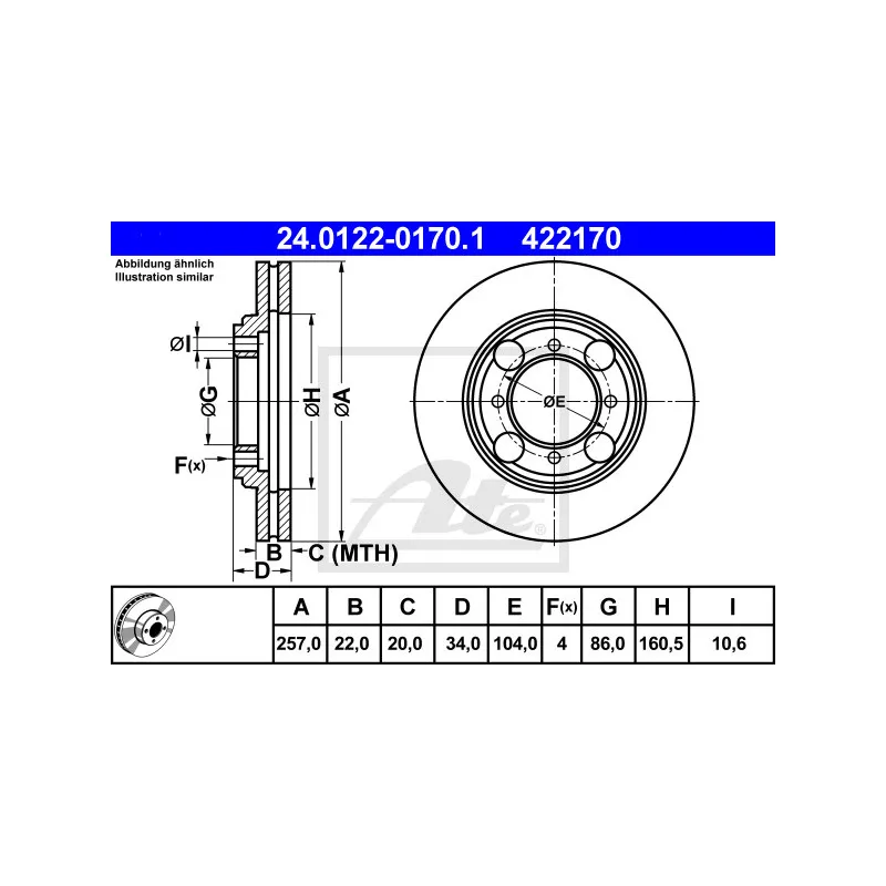 Jeu de 2 disques de frein avant ATE 24.0122-0170.1