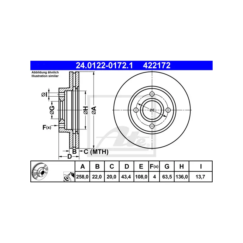 Jeu de 2 disques de frein avant ATE 24.0122-0172.1