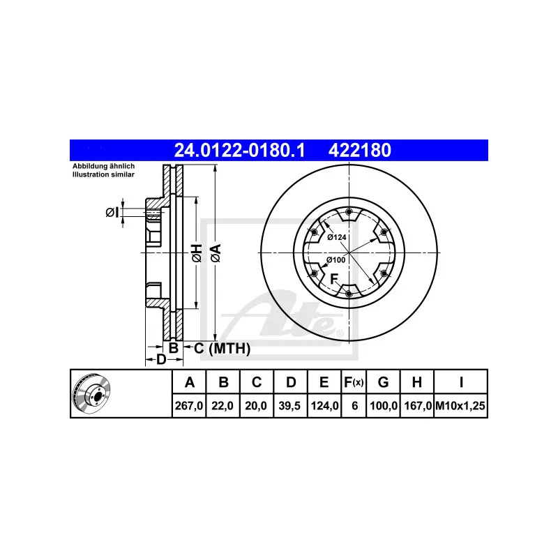 Jeu de 2 disques de frein avant ATE 24.0122-0180.1