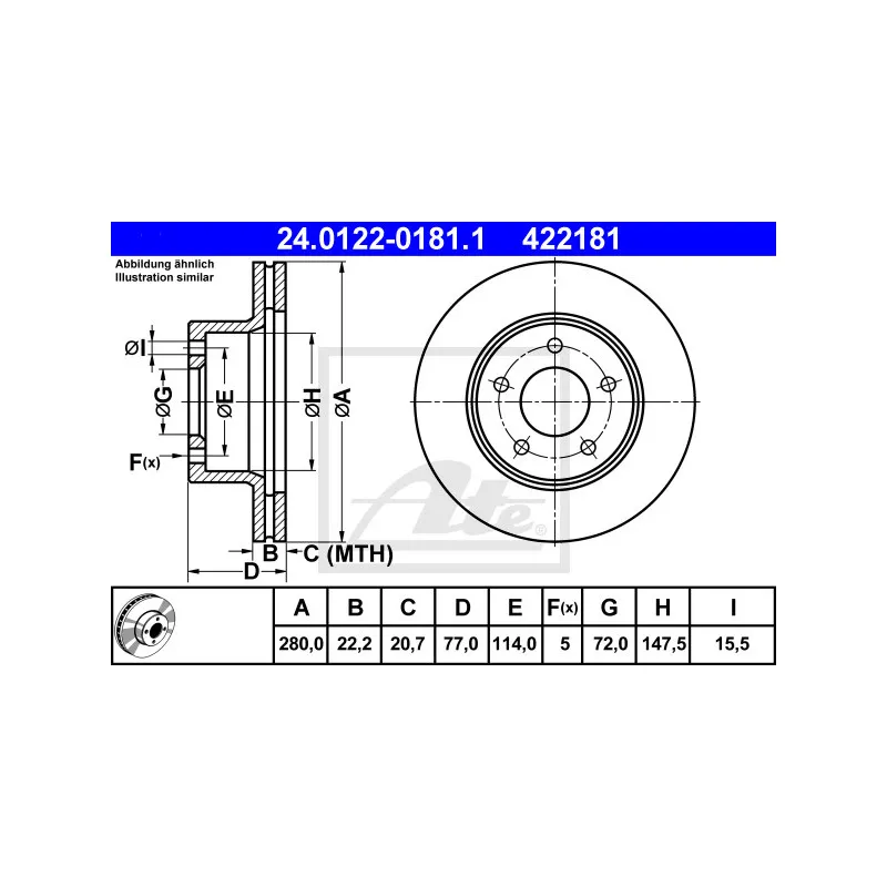 Jeu de 2 disques de frein avant ATE 24.0122-0181.1
