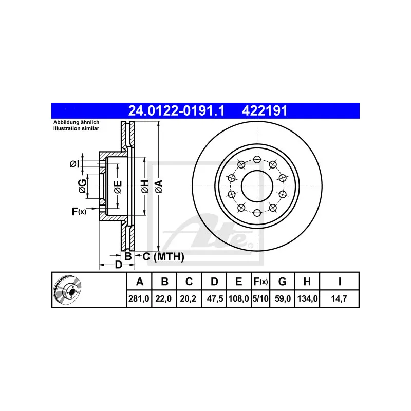 Jeu de 2 disques de frein avant ATE 24.0122-0191.1