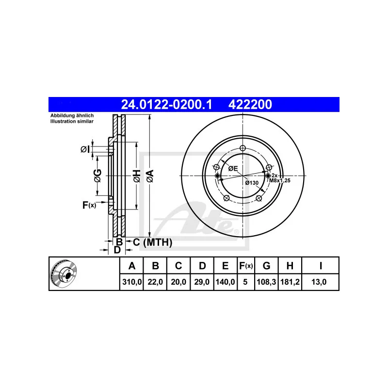 Jeu de 2 disques de frein avant ATE 24.0122-0200.1