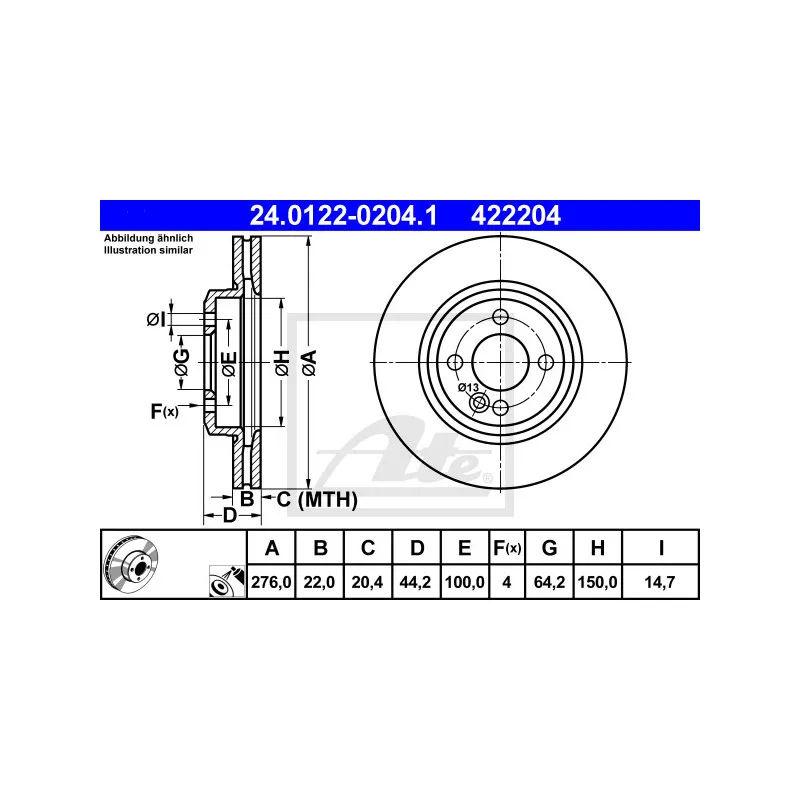 Jeu de 2 disques de frein avant ATE 24.0122-0204.1