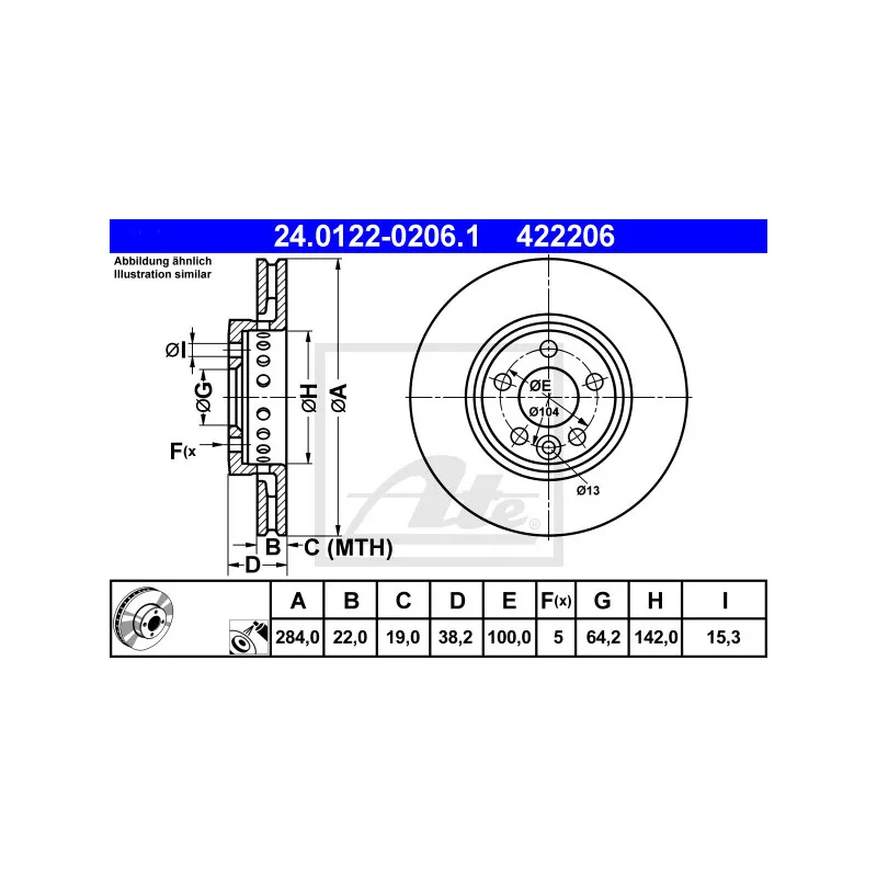 Jeu de 2 disques de frein avant ATE 24.0122-0206.1
