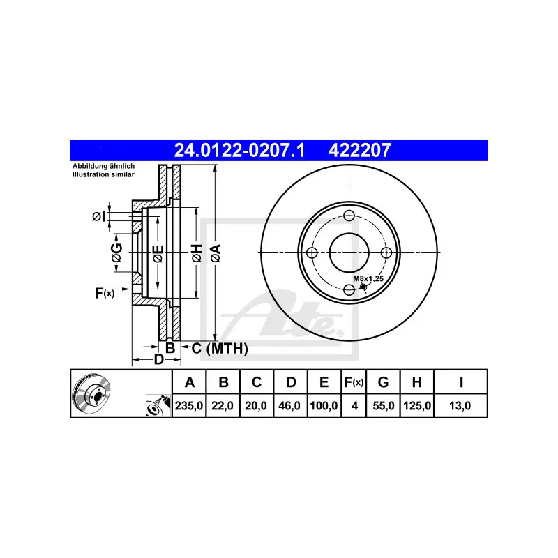 Jeu de 2 disques de frein avant ATE 24.0122-0207.1