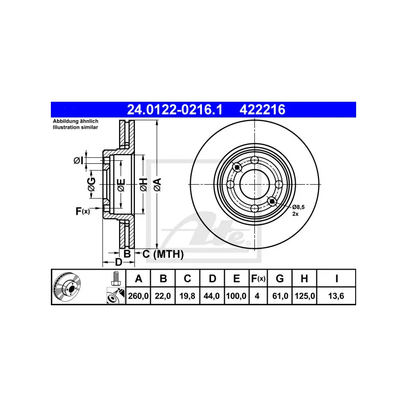 Jeu de 2 disques de frein avant ATE 24.0122-0216.1