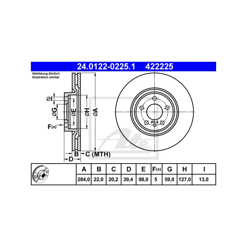 Jeu de 2 disques de frein avant ATE 24.0122-0225.1