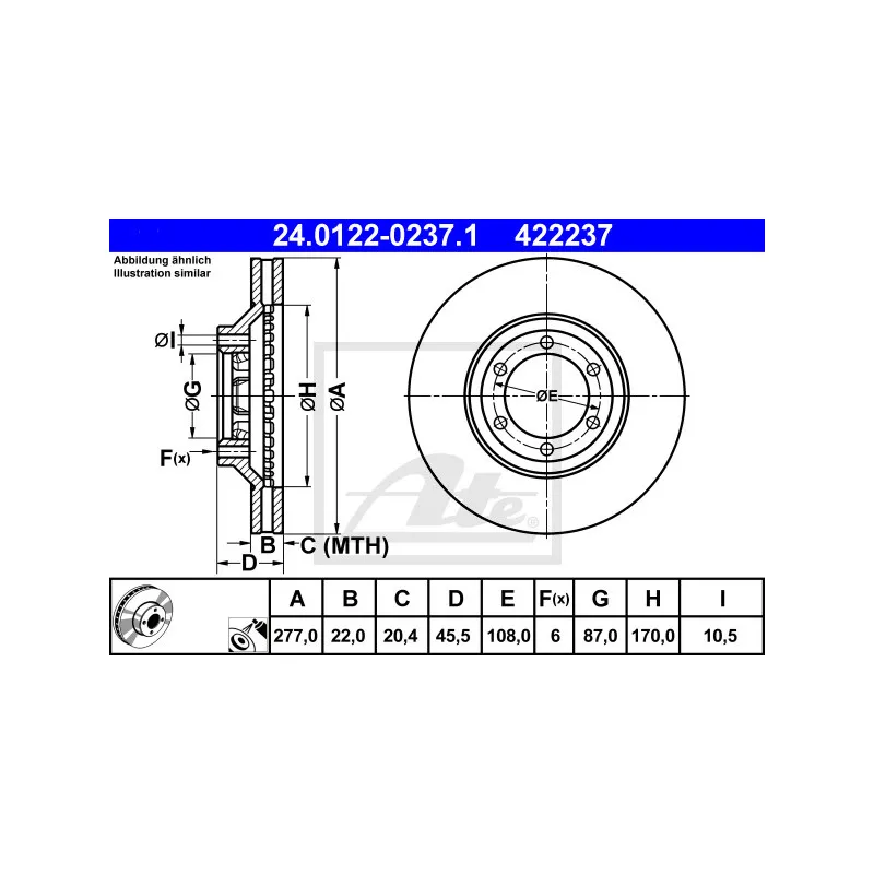 Jeu de 2 disques de frein avant ATE 24.0122-0237.1