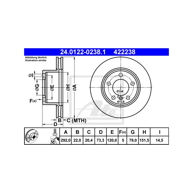 Jeu de 2 disques de frein avant ATE 24.0122-0238.1