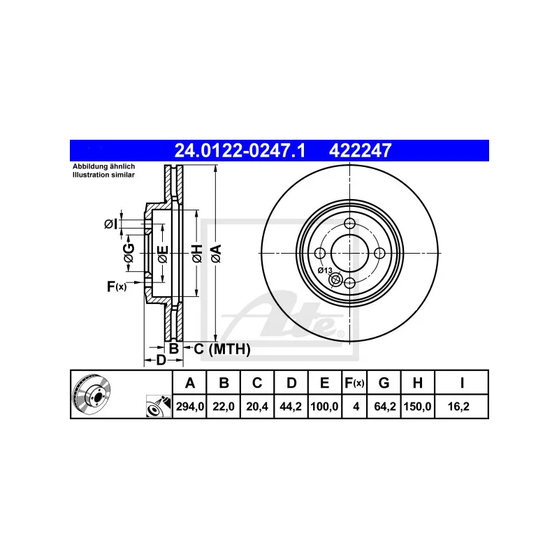 Jeu de 2 disques de frein avant ATE 24.0122-0247.1
