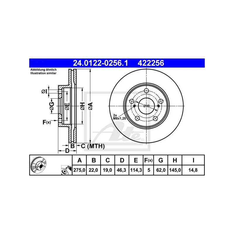 Jeu de 2 disques de frein avant ATE 24.0122-0256.1