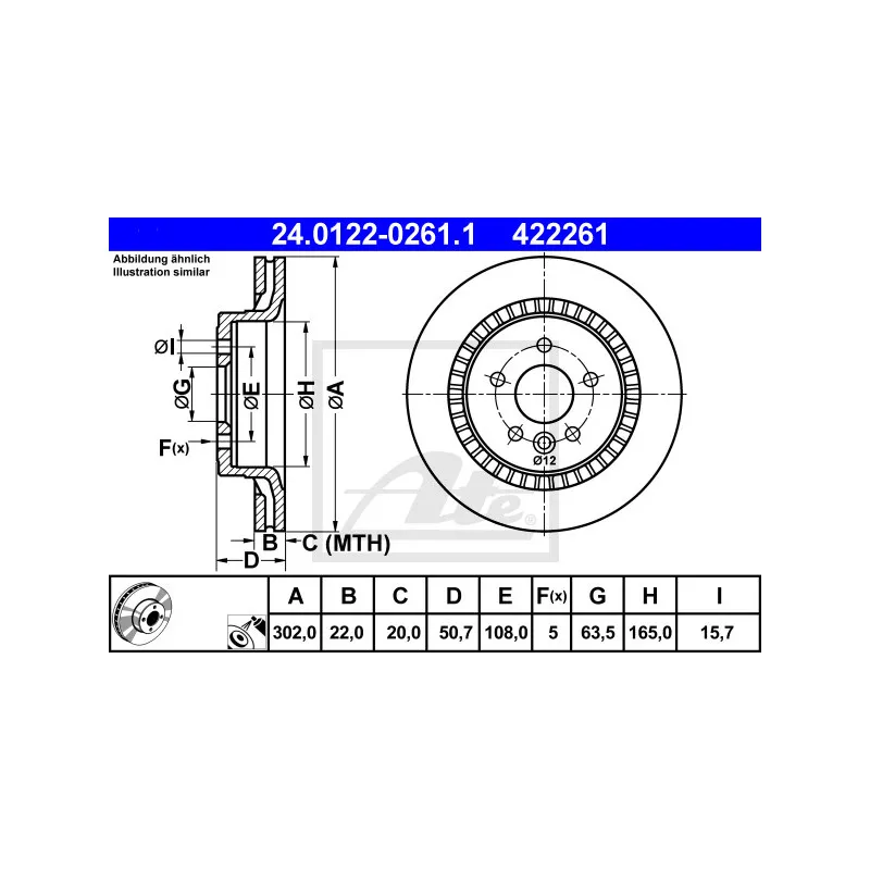 Jeu de 2 disques de frein arrière ATE 24.0122-0261.1