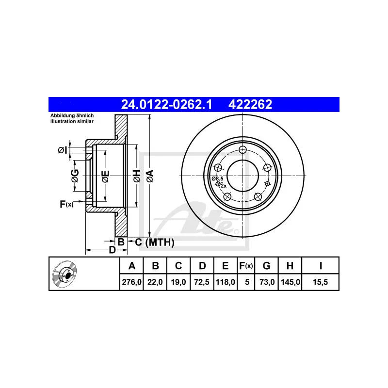Jeu de 2 disques de frein avant ATE 24.0122-0262.1