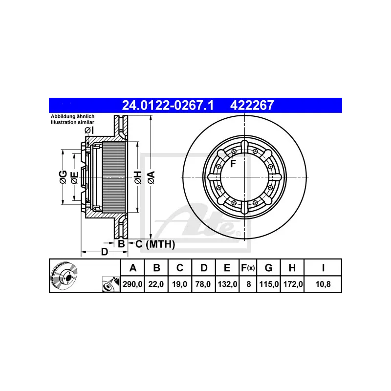 Jeu de 2 disques de frein arrière ATE 24.0122-0267.1