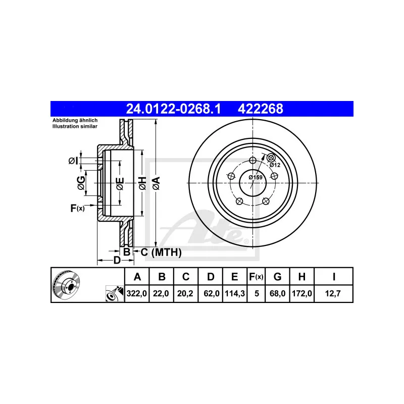 Jeu de 2 disques de frein arrière ATE 24.0122-0268.1