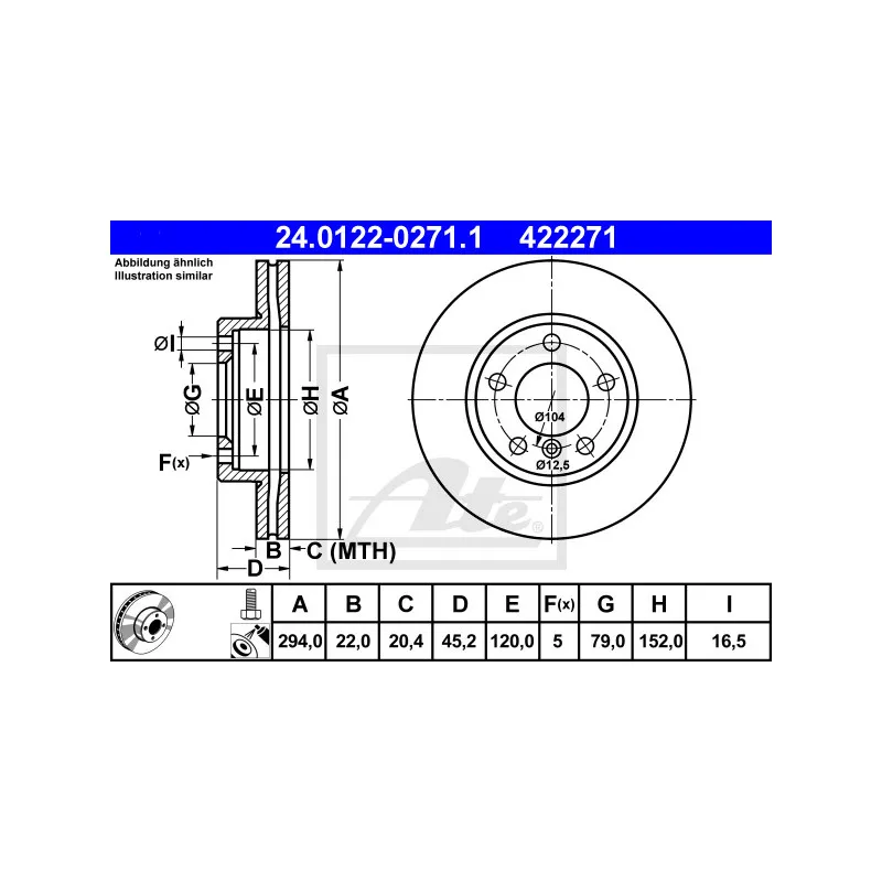 Jeu de 2 disques de frein avant ATE 24.0122-0271.1
