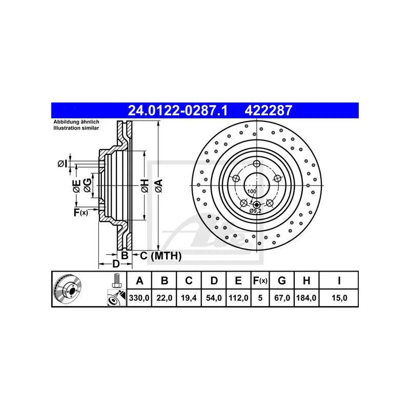 Jeu de 2 disques de frein arrière ATE 24.0122-0287.1