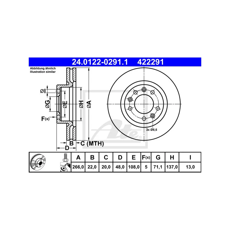 Jeu de 2 disques de frein avant ATE 24.0122-0291.1