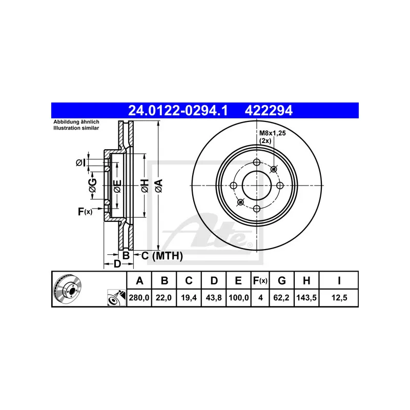 Jeu de 2 disques de frein avant ATE 24.0122-0294.1