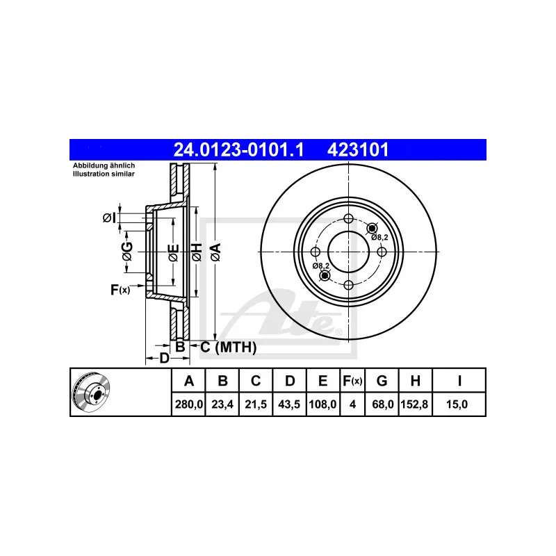 Jeu de 2 disques de frein avant ATE 24.0123-0101.1
