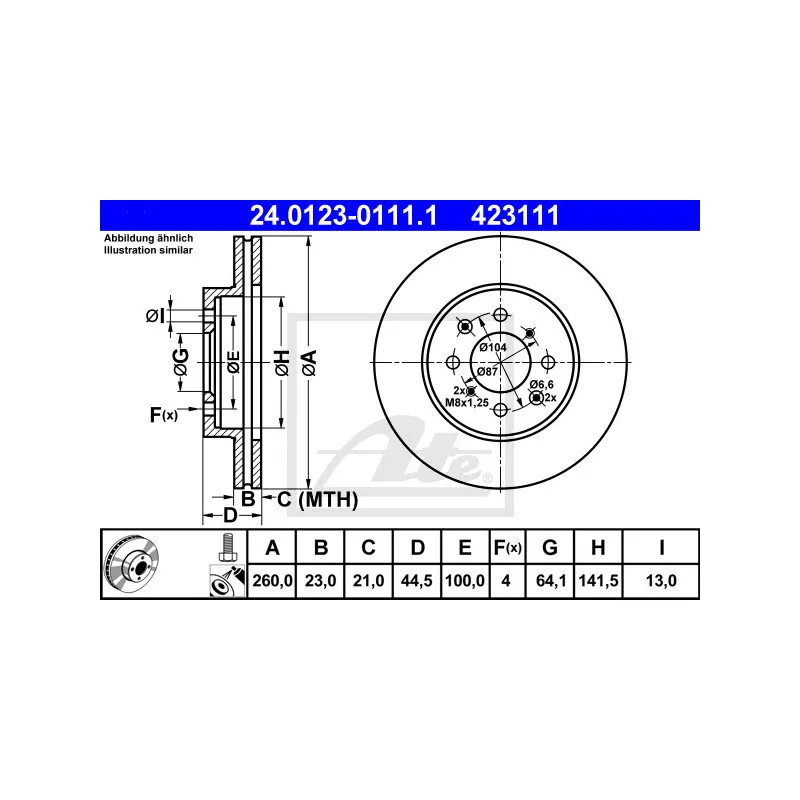 Jeu de 2 disques de frein avant ATE 24.0123-0111.1
