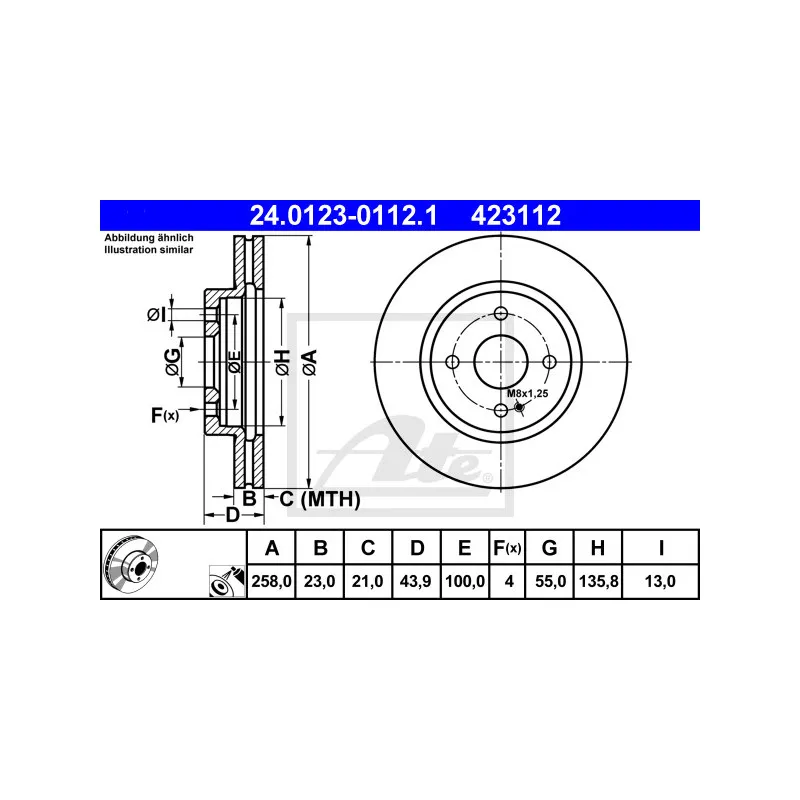 Jeu de 2 disques de frein avant ATE 24.0123-0112.1