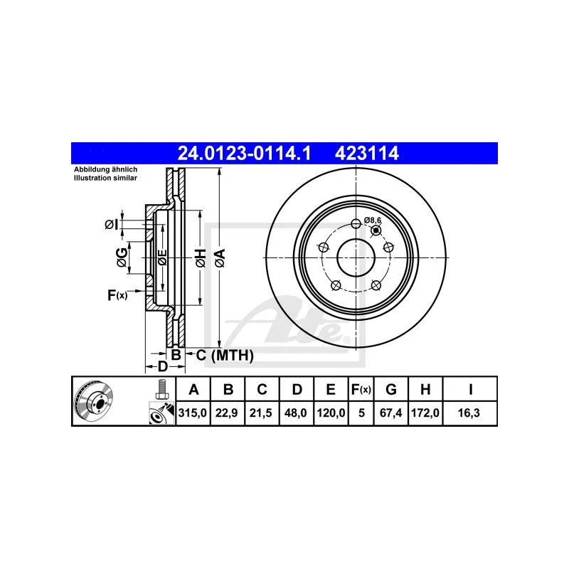 Jeu de 2 disques de frein arrière ATE 24.0123-0114.1