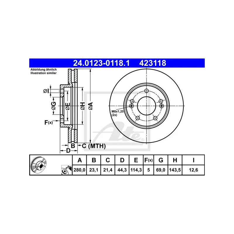 Jeu de 2 disques de frein avant ATE 24.0123-0118.1
