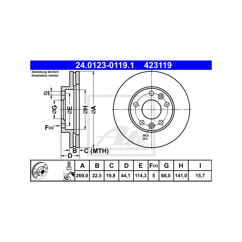 Jeu de 2 disques de frein avant ATE 24.0123-0119.1