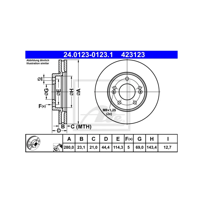 Jeu de 2 disques de frein avant ATE 24.0123-0123.1