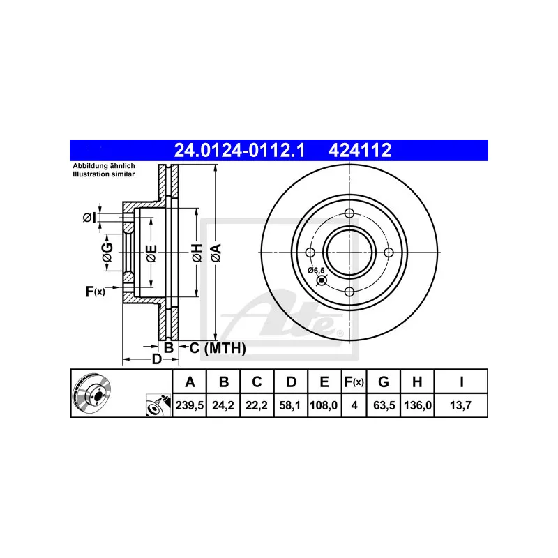 Jeu de 2 disques de frein avant ATE 24.0124-0112.1