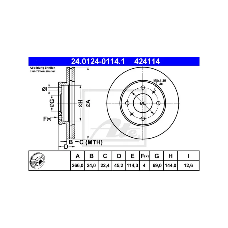 Jeu de 2 disques de frein avant ATE 24.0124-0114.1