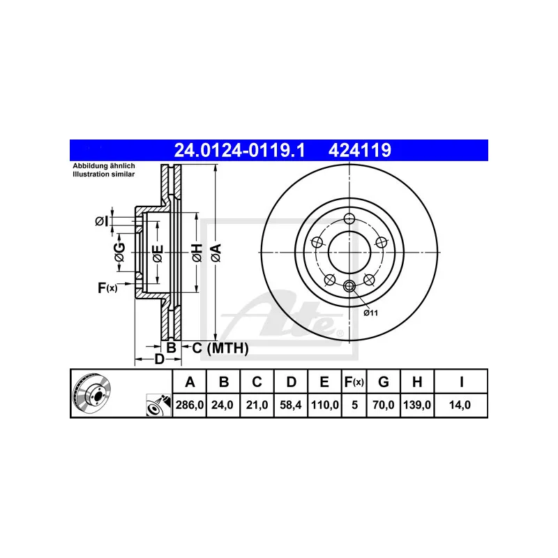 Jeu de 2 disques de frein avant ATE 24.0124-0119.1