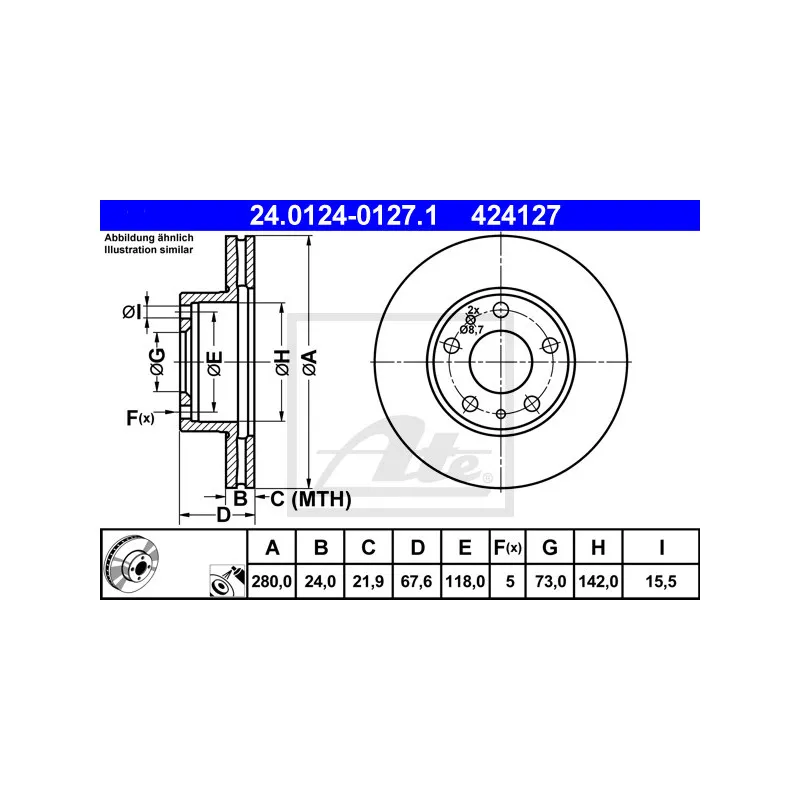 Jeu de 2 disques de frein avant ATE 24.0124-0127.1