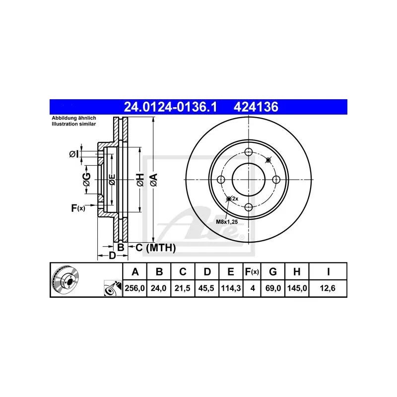 Jeu de 2 disques de frein avant ATE 24.0124-0136.1