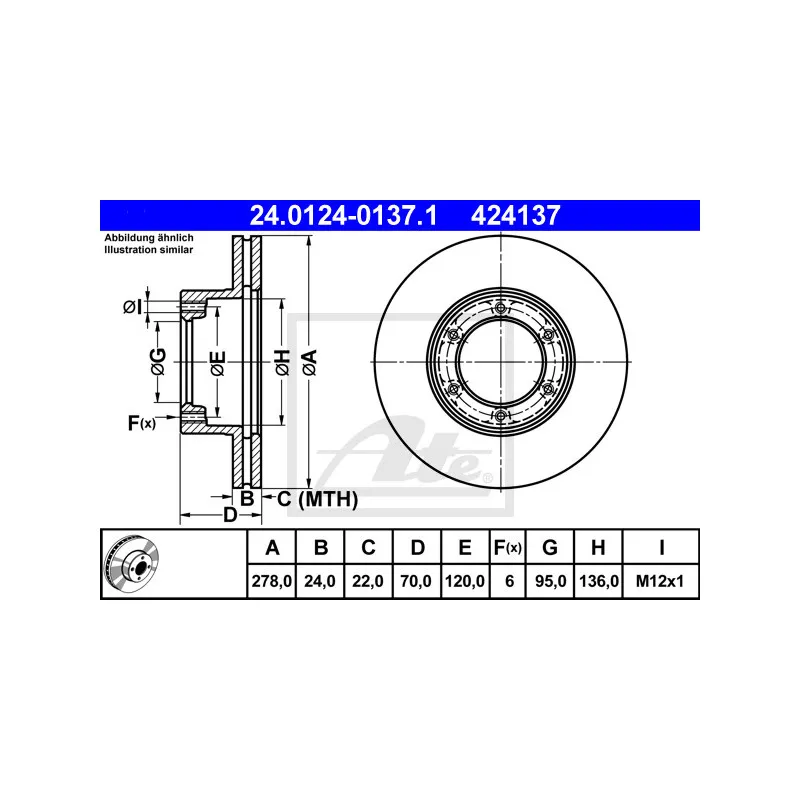 Jeu de 2 disques de frein avant ATE 24.0124-0137.1