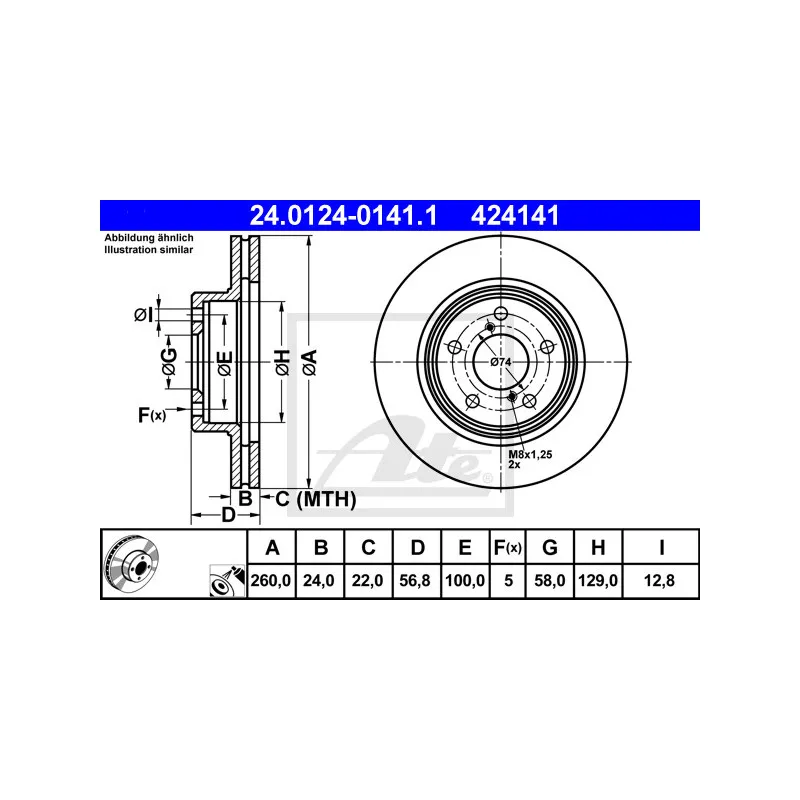 Jeu de 2 disques de frein avant ATE 24.0124-0141.1
