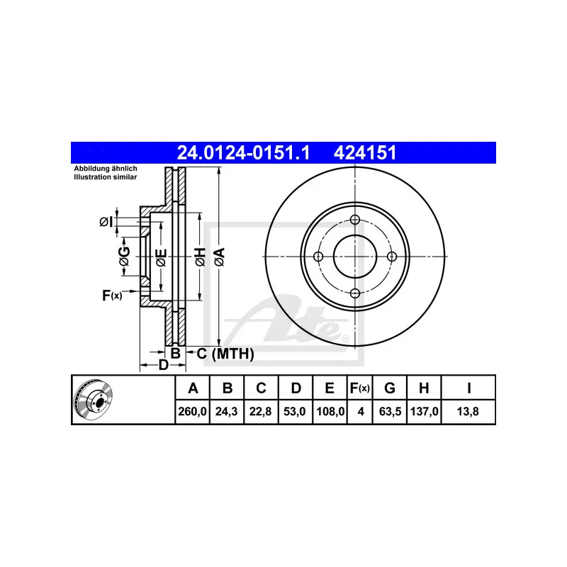 Jeu de 2 disques de frein avant ATE 24.0124-0151.1