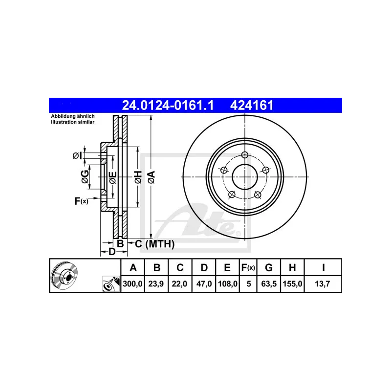 Jeu de 2 disques de frein avant ATE 24.0124-0161.1