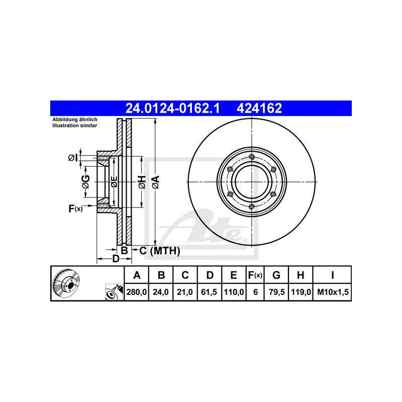 Jeu de 2 disques de frein avant ATE 24.0124-0162.1