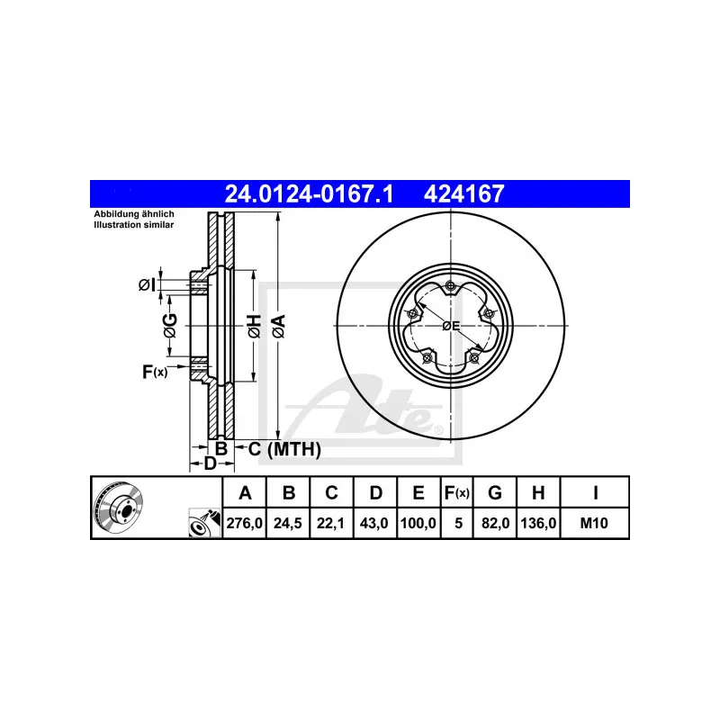 Jeu de 2 disques de frein avant ATE 24.0124-0167.1