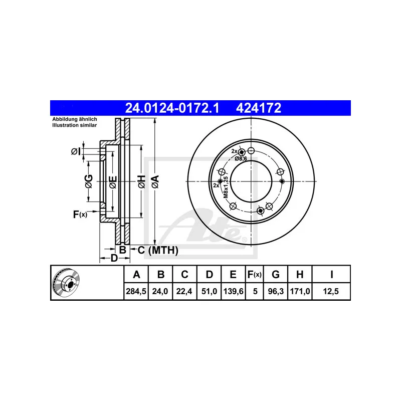 Jeu de 2 disques de frein avant ATE 24.0124-0172.1