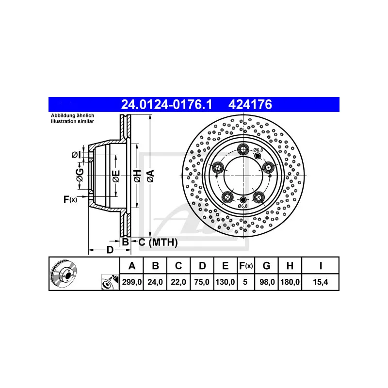 Jeu de 2 disques de frein arrière ATE 24.0124-0176.1