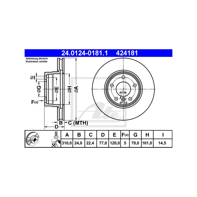 Jeu de 2 disques de frein avant ATE 24.0124-0181.1
