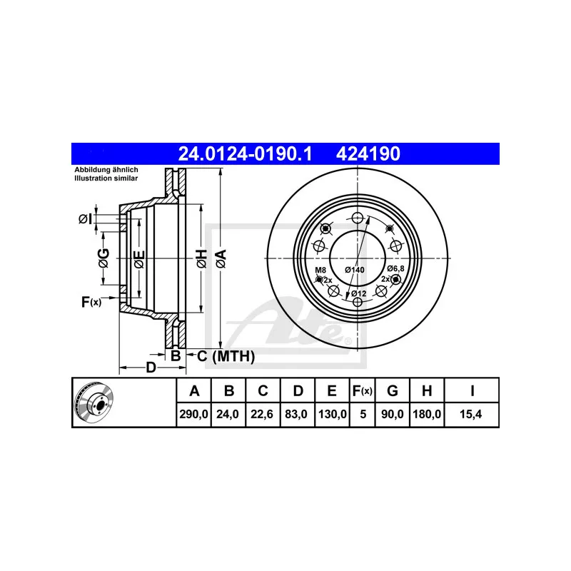 Jeu de 2 disques de frein arrière ATE 24.0124-0190.1