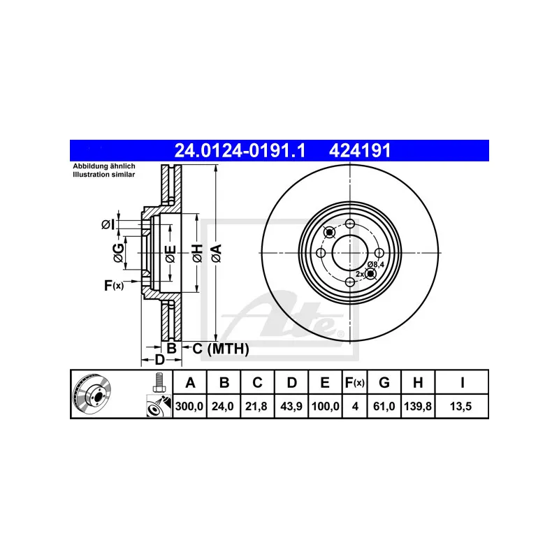 Jeu de 2 disques de frein avant ATE 24.0124-0191.1