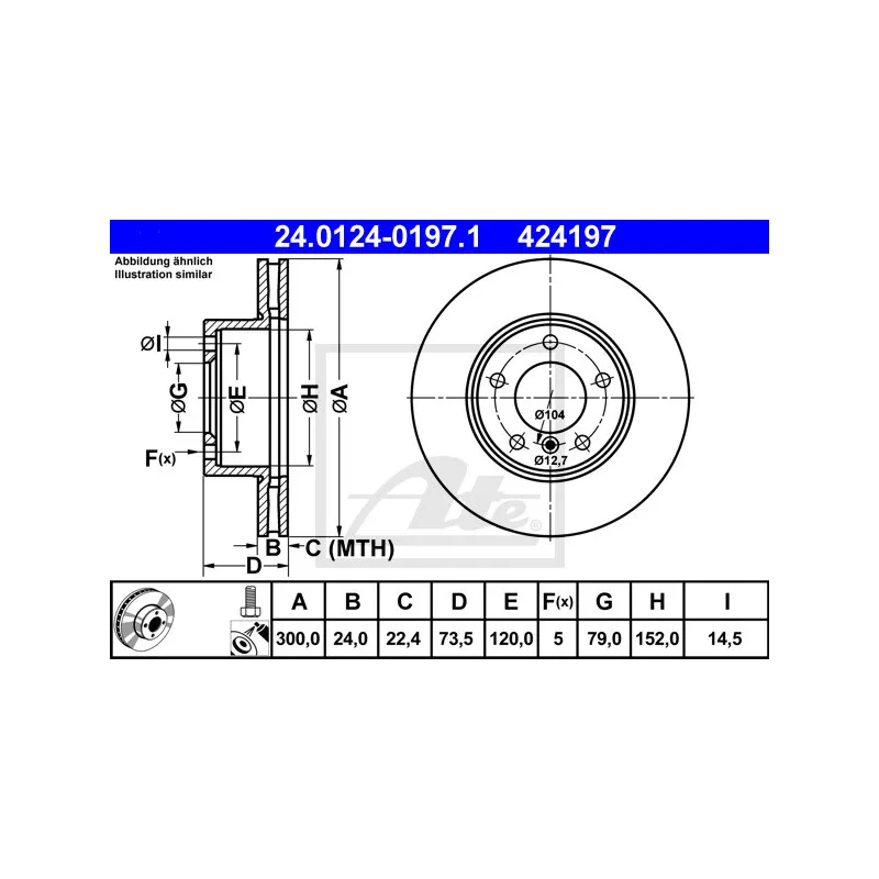Jeu de 2 disques de frein avant ATE 24.0124-0197.1