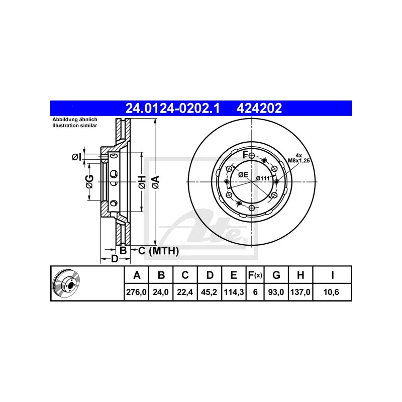 Jeu de 2 disques de frein avant ATE 24.0124-0202.1